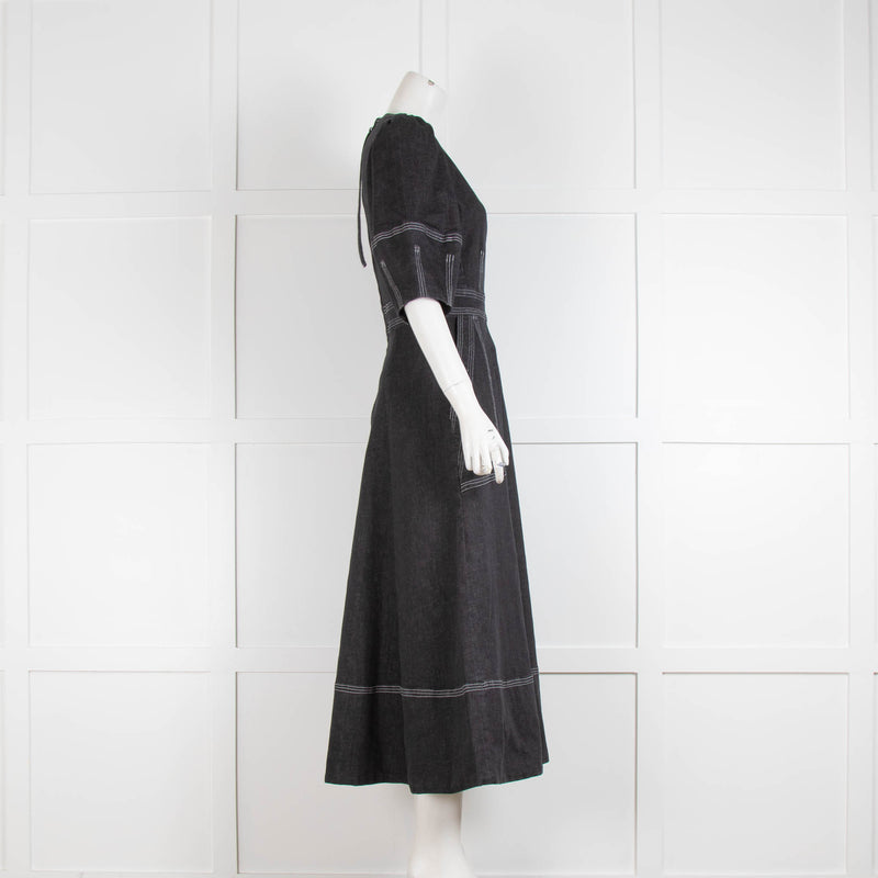 Wiggy Kit Black Denim V Neck Short Sleeve A Line Dress