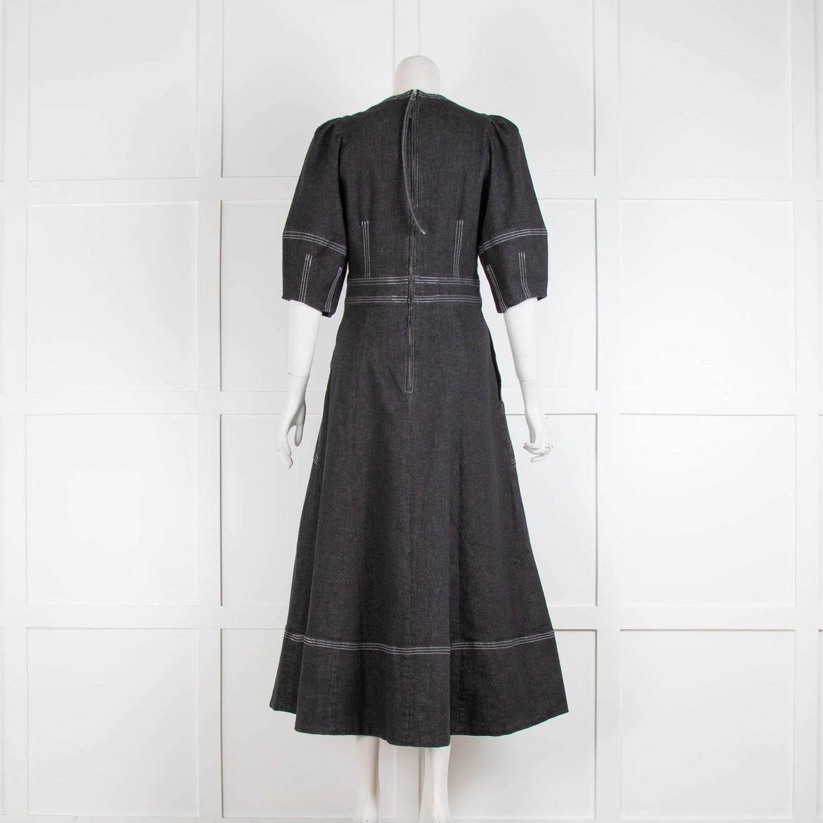 Wiggy Kit Black Denim V Neck Short Sleeve A Line Dress