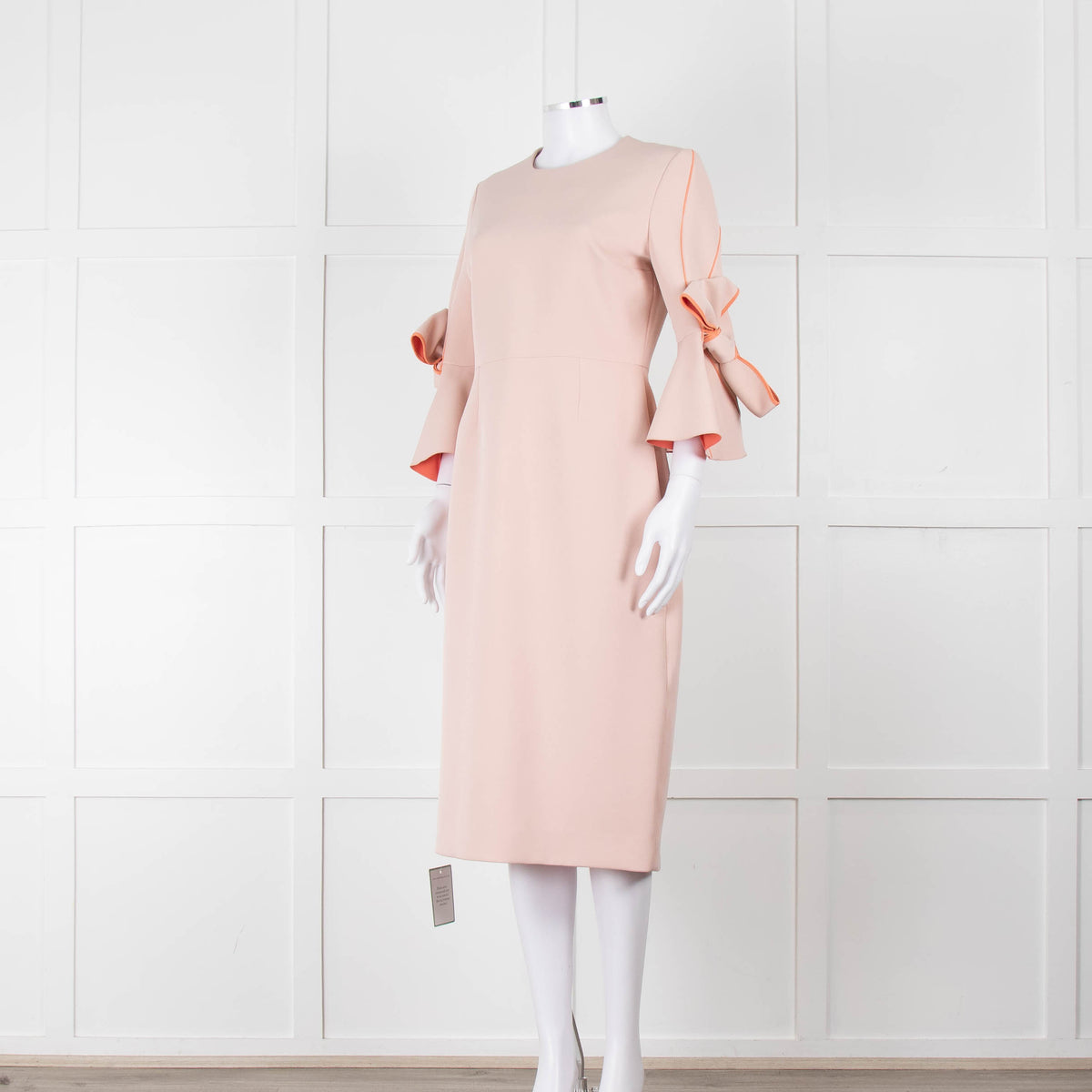 Roksanda Pale Pink Bow Sleeve With Orange Piping Midi Dress