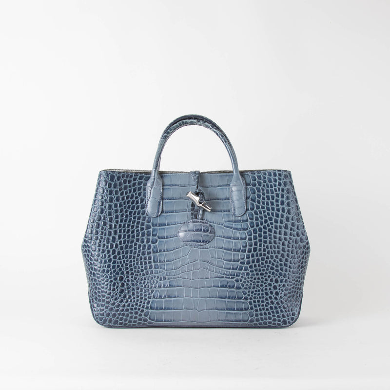 Longchamp Blue Croc Embossed Leather Bag