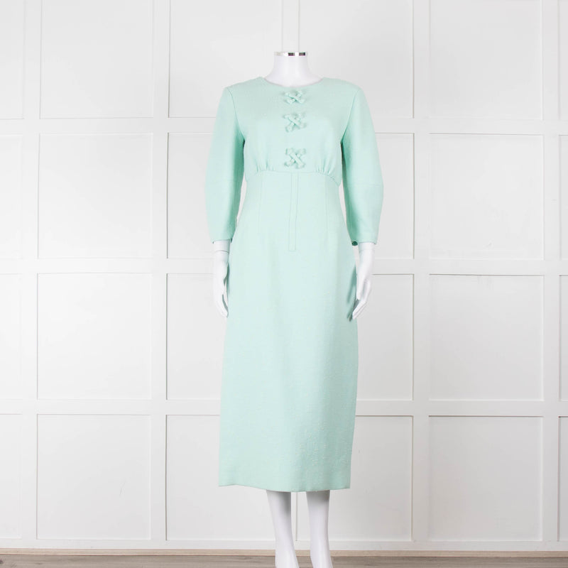 Emilia Wickstead Mint Green Boucle Dress With Toggle Front Detail