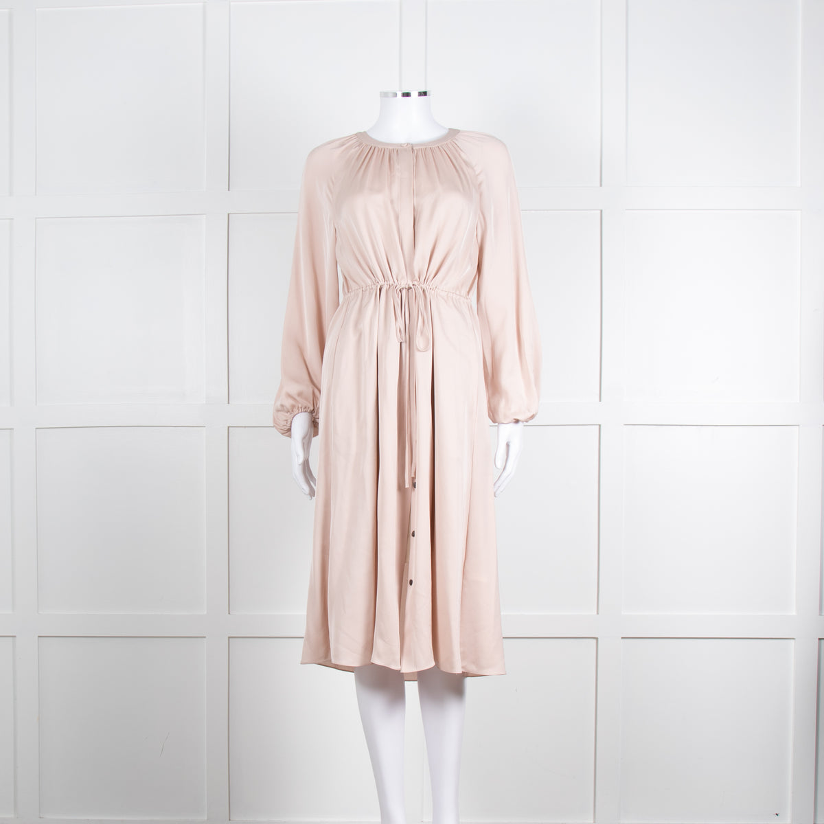 Theory Blush Pink Silk Drawstring Waist Dress