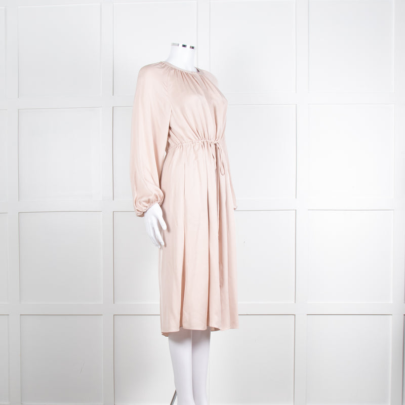 Theory Blush Pink Silk Drawstring Waist Dress