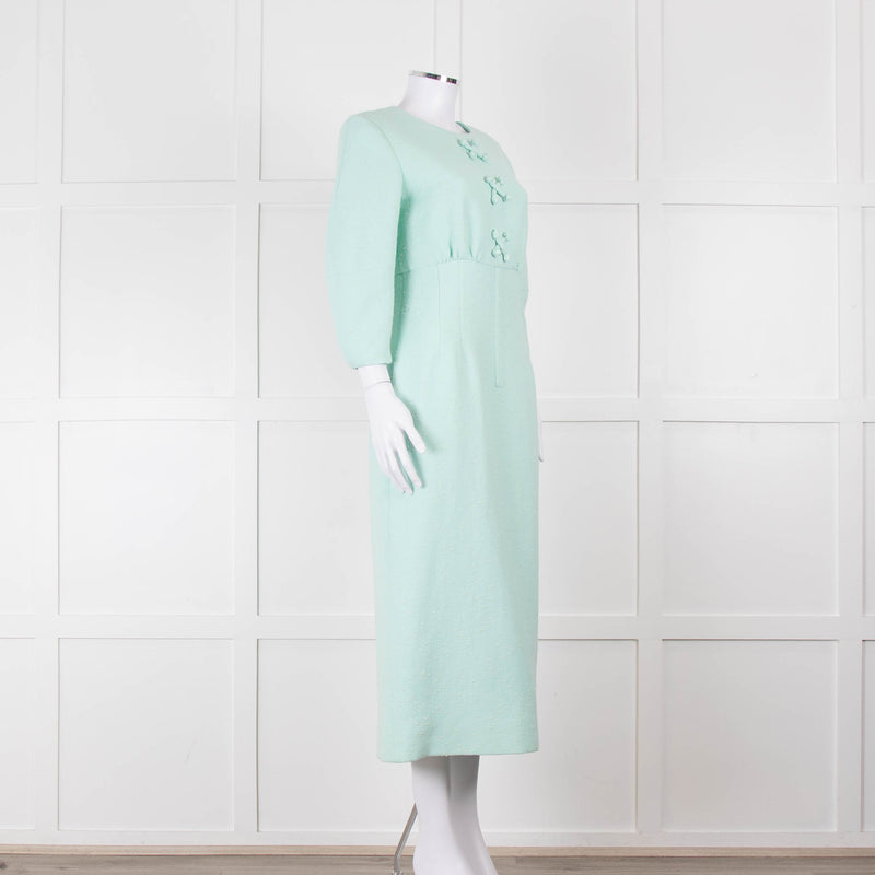 Emilia Wickstead Mint Green Boucle Dress With Toggle Front Detail