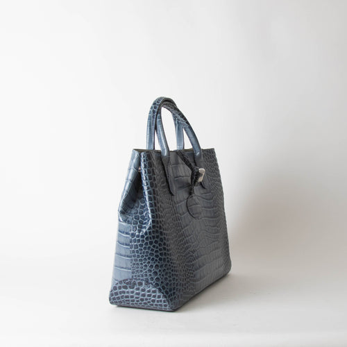 Longchamp Blue Croc Embossed Leather Bag