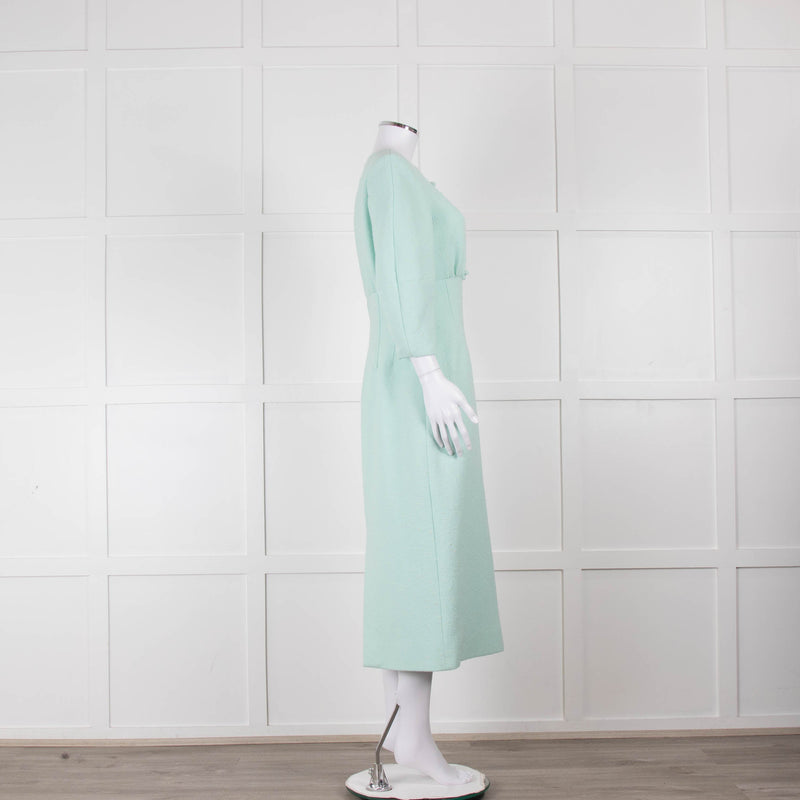 Emilia Wickstead Mint Green Boucle Dress With Toggle Front Detail