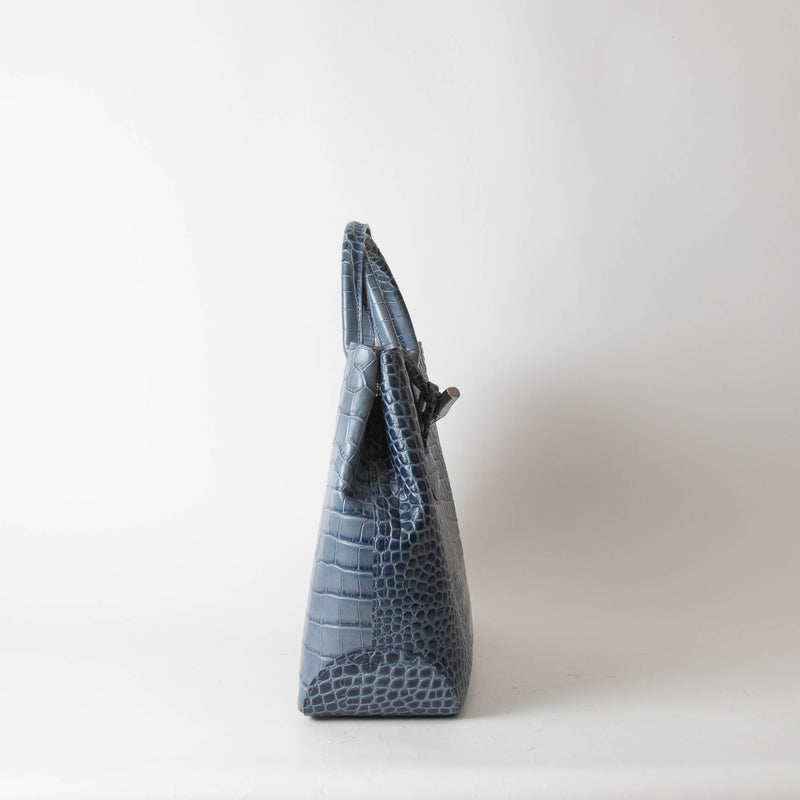 Longchamp Blue Croc Embossed Leather Bag
