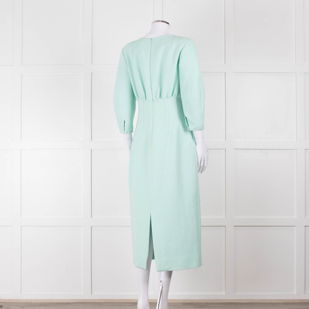 Emilia Wickstead Mint Green Boucle Dress With Toggle Front Detail