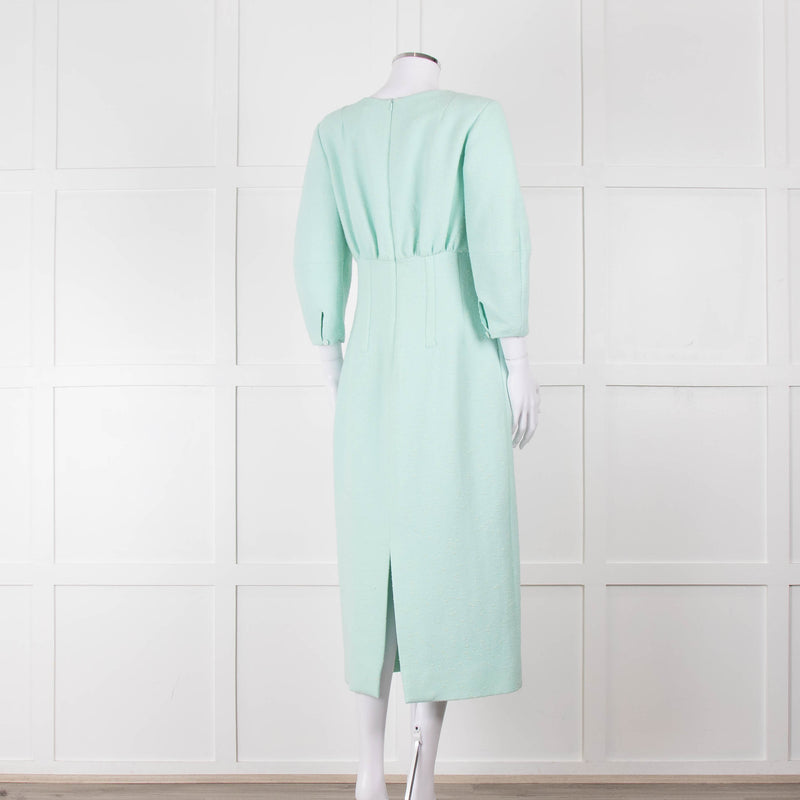 Emilia Wickstead Mint Green Boucle Dress With Toggle Front Detail