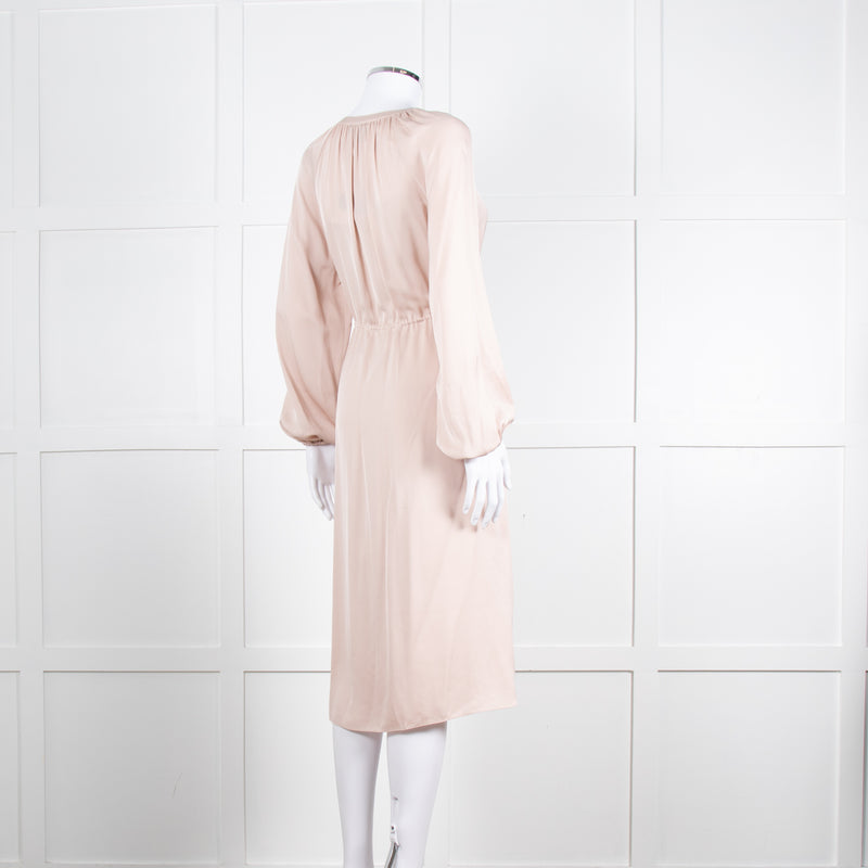 Theory Blush Pink Silk Drawstring Waist Dress