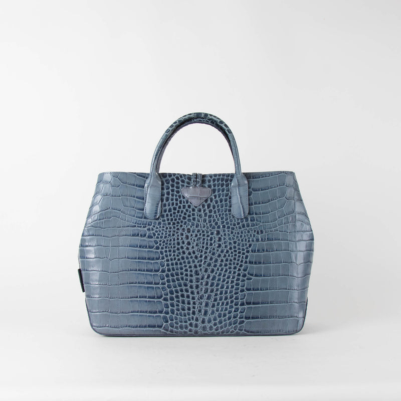 Longchamp Blue Croc Embossed Leather Bag