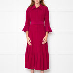 Belulah Dark Pink Corduroy Tailored Bodice Long Dress