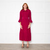 Belulah Dark Pink Corduroy Tailored Bodice Long Dress