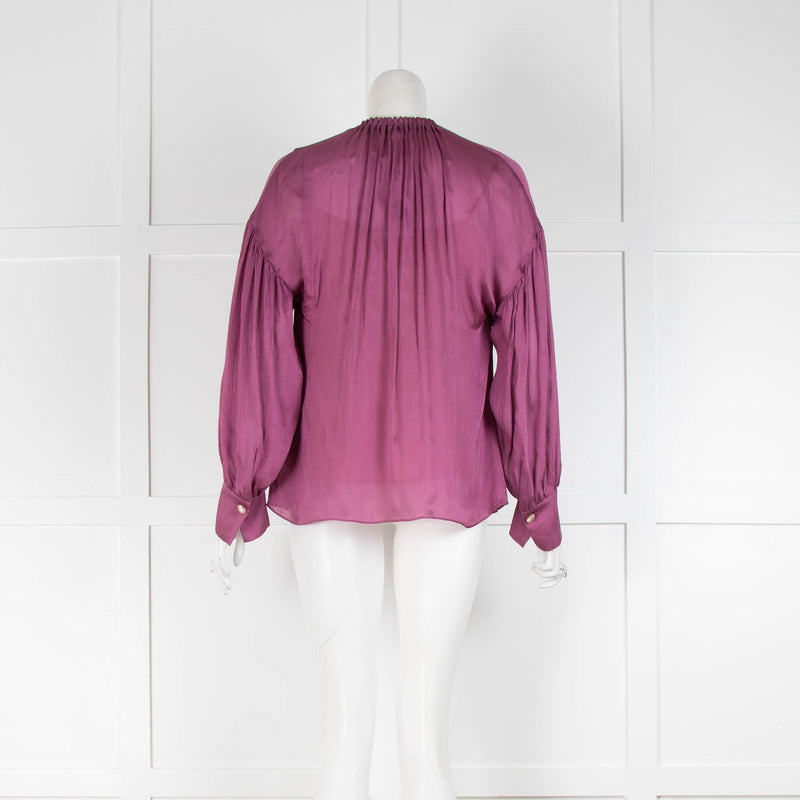 Vince Purple Silk Beige Vest Long Sleeve Blouse