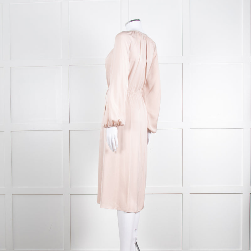 Theory Blush Pink Silk Drawstring Waist Dress