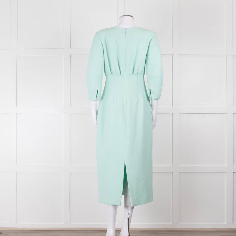 Emilia Wickstead Mint Green Boucle Dress With Toggle Front Detail