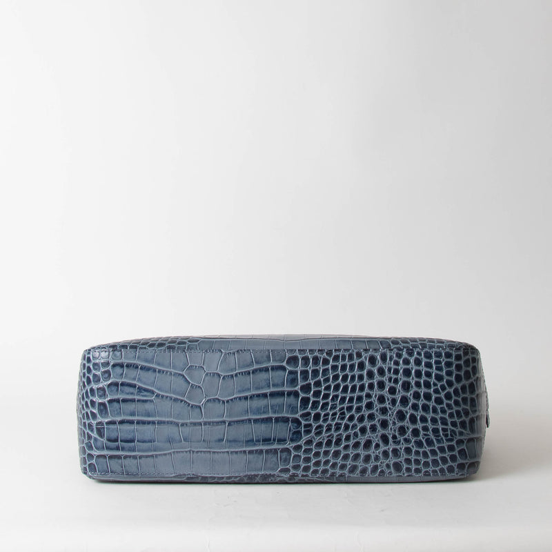 Longchamp Blue Croc Embossed Leather Bag