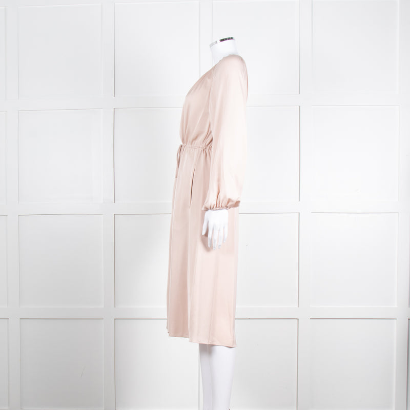 Theory Blush Pink Silk Drawstring Waist Dress