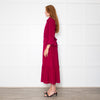 Belulah Dark Pink Corduroy Tailored Bodice Long Dress
