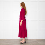 Belulah Dark Pink Corduroy Tailored Bodice Long Dress