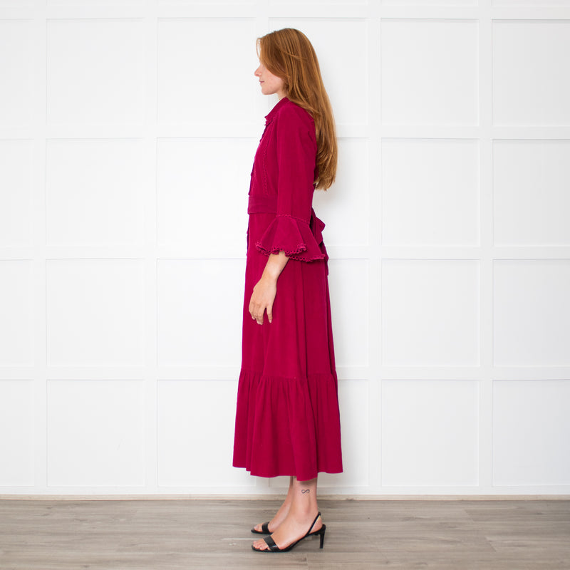 Belulah Dark Pink Corduroy Tailored Bodice Long Dress