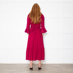 Belulah Dark Pink Corduroy Tailored Bodice Long Dress