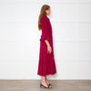 Belulah Dark Pink Corduroy Tailored Bodice Long Dress