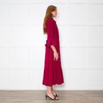 Belulah Dark Pink Corduroy Tailored Bodice Long Dress