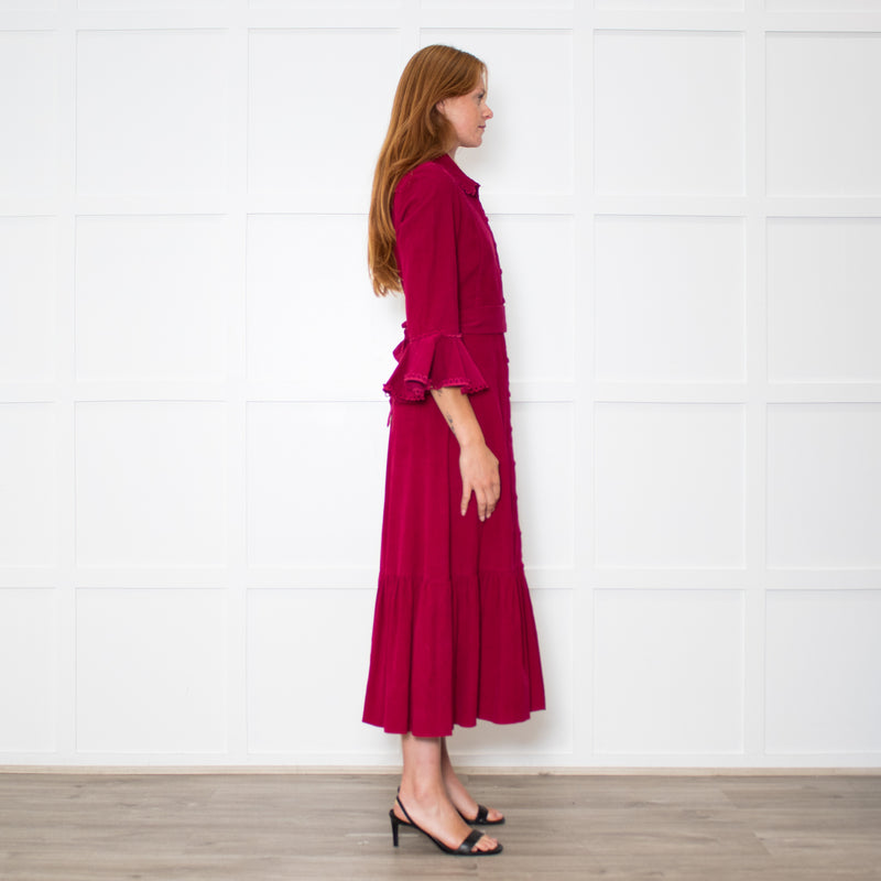 Belulah Dark Pink Corduroy Tailored Bodice Long Dress