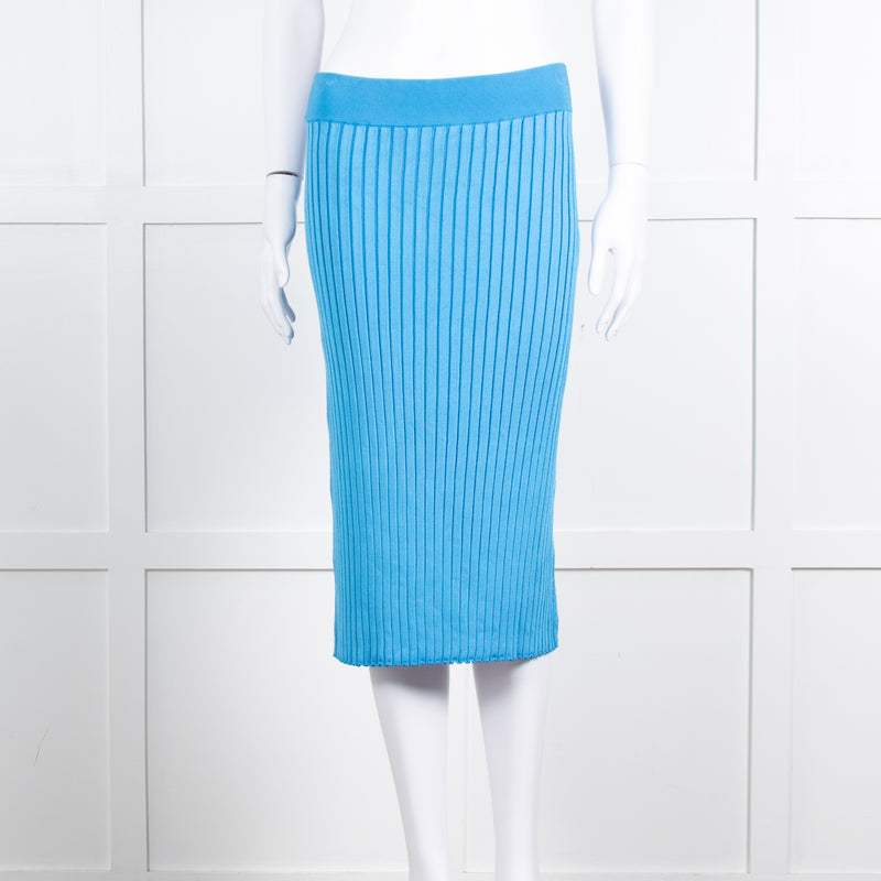 Partow Blue Stretch Rib Knit Skirt