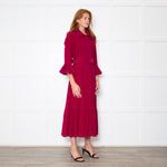Belulah Dark Pink Corduroy Tailored Bodice Long Dress