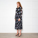Kenzo Black Cream Lilac Green Fine Pleated Midi Dress