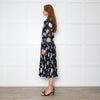 Kenzo Black Cream Lilac Green Fine Pleated Midi Dress