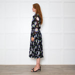 Kenzo Black Cream Lilac Green Fine Pleated Midi Dress