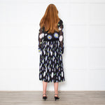 Kenzo Black Cream Lilac Green Fine Pleated Midi Dress