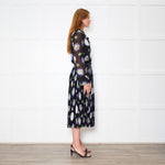 Kenzo Black Cream Lilac Green Fine Pleated Midi Dress