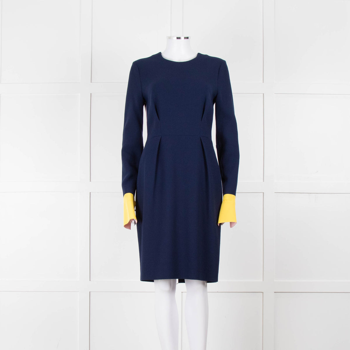 Roksanda Navy With Yellow Cuff And Block Pink Back Midi Dress