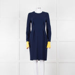 Roksanda Navy With Yellow Cuff And Block Pink Back Midi Dress