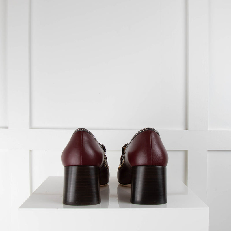 Tory Burch Burgundy Gold Studs Square Heel Shoes