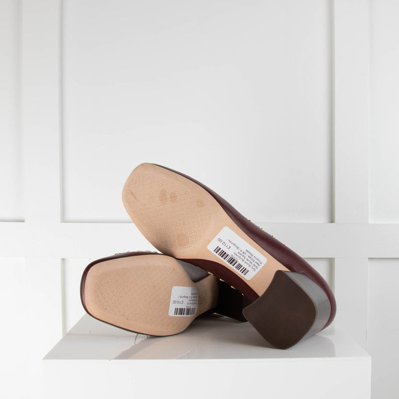 Tory Burch Burgundy Gold Studs Square Heel Shoes