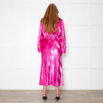 Rebecca Vallance Magenta Pink Velvet Striped V-Neck Dress