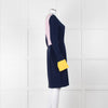 Roksanda Navy With Yellow Cuff And Block Pink Back Midi Dress