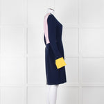 Roksanda Navy With Yellow Cuff And Block Pink Back Midi Dress