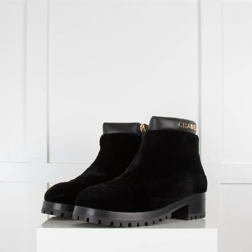 Chanel Black Shearling Ankle Boot