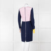 Roksanda Navy With Yellow Cuff And Block Pink Back Midi Dress