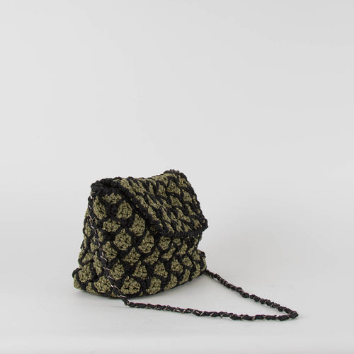 Maria La Rosa Black Khaki Crochet Crossbody Bag