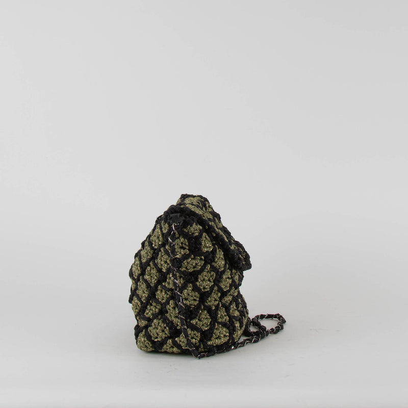 Maria La Rosa Black Khaki Crochet Crossbody Bag