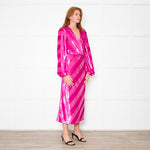 Rebecca Vallance Magenta Pink Velvet Striped V-Neck Dress