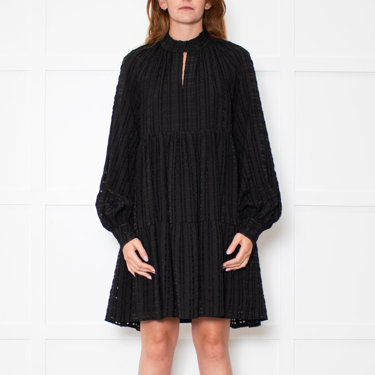 Stine Goya Black Textured Check Full Oversized Dress