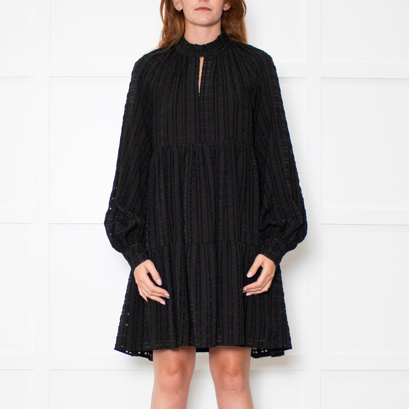 Stine Goya Black Textured Check Full Oversized Dress